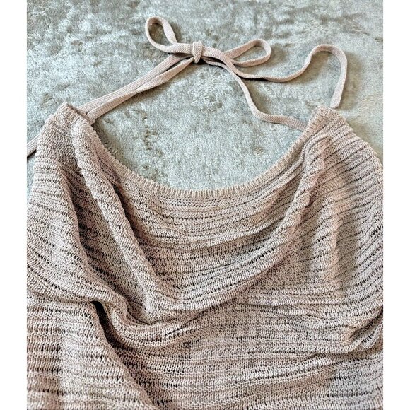 Guess Halter Top Womens Size L Champagne Color SL Rhea Cowl Neck Milk Tea - Picture 3 of 16